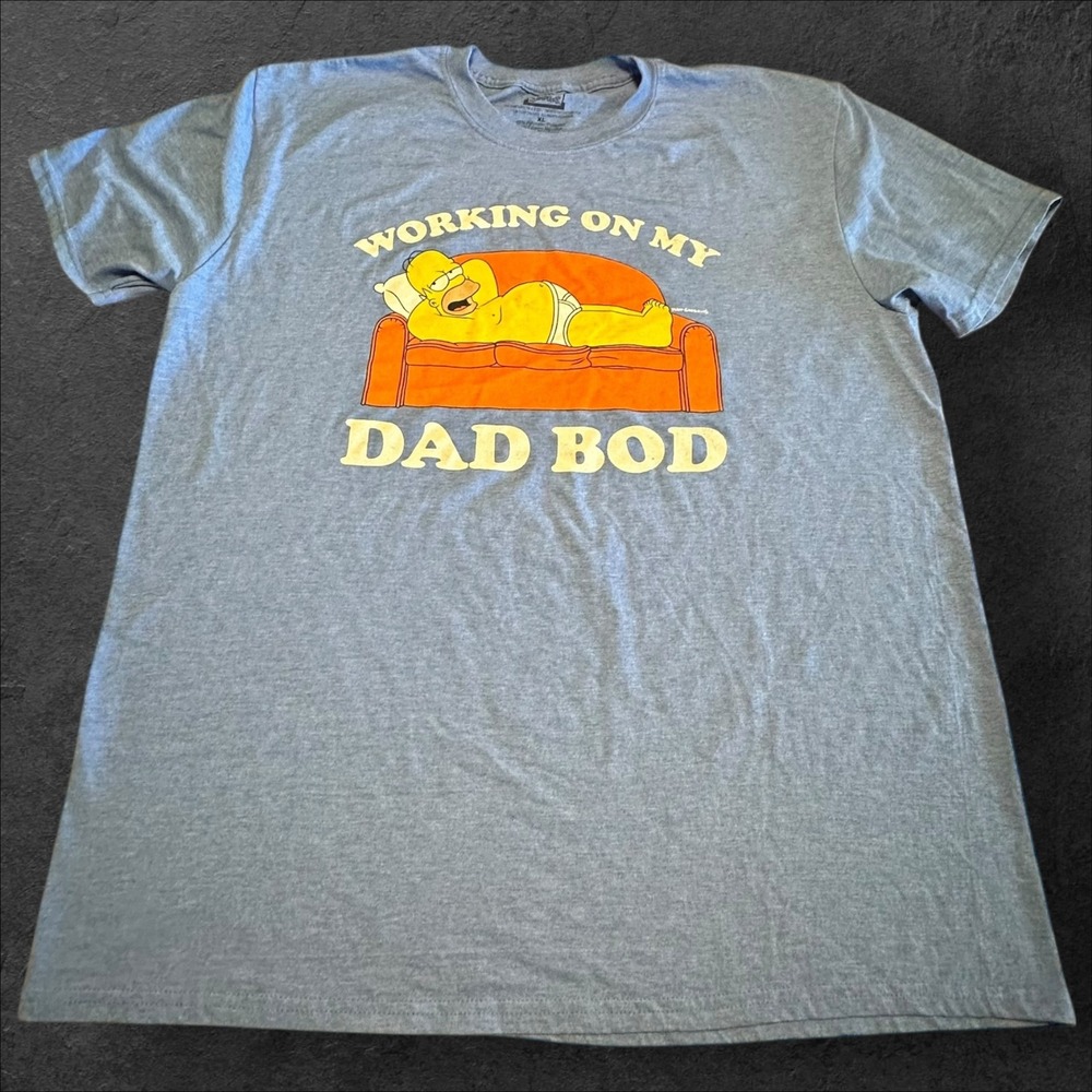 Simpsons Homer Dad Bod Graphic T-Shirt Mens XL Heather Blue Funny‎ Tee